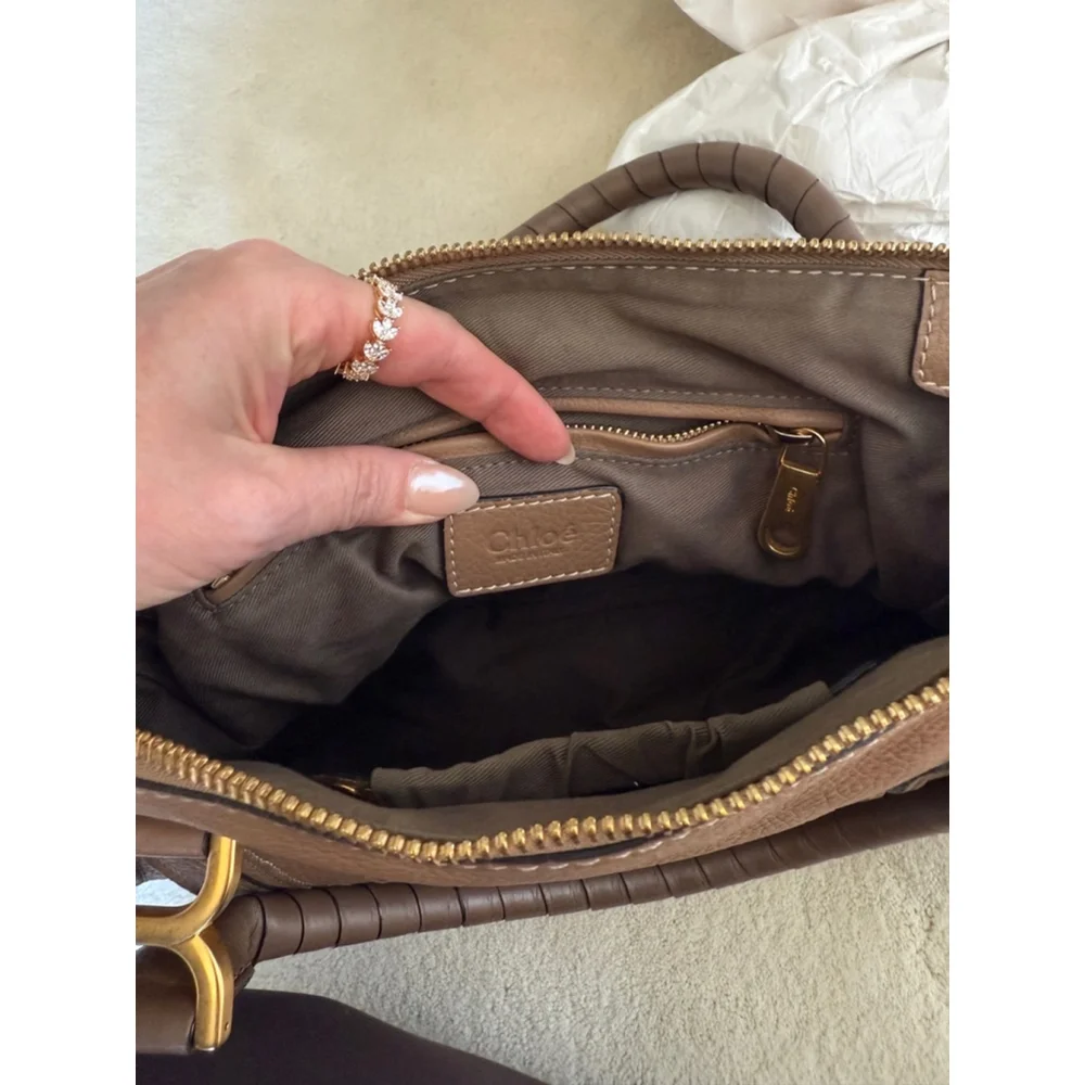 Chloe Marcie Medium Double Carry Satchel Bag in Grained Leather in Nut